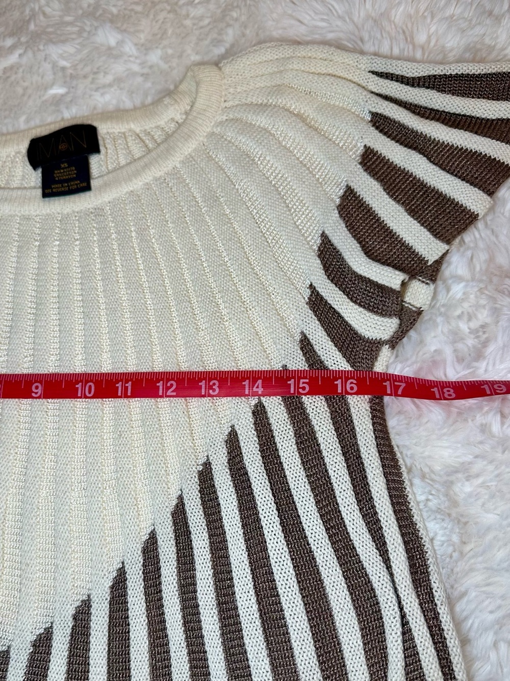 Vintage IMAN Ribbed Knit Tunic Top XS Brown Cream Striped Y2K Mini Dress - Picture 8 of 10